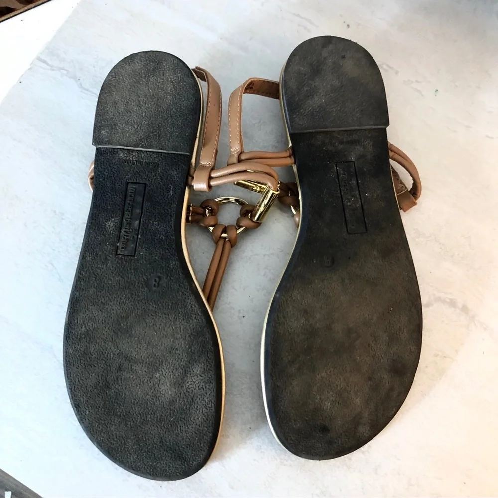 Montego Bay Club Brown and Gold T-Strap Sandals